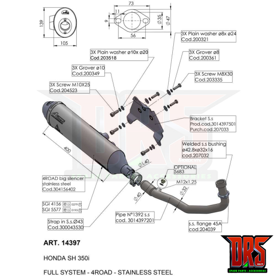 Pô Leovince 4road Honda SH 350i - Full Kit Matte